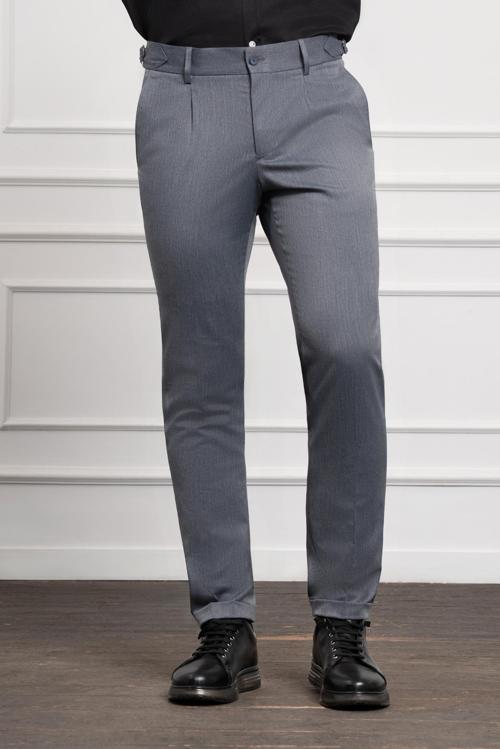  Erkek Lacivert Trend Slim Fit Dar Kesim Pileli Pantolon