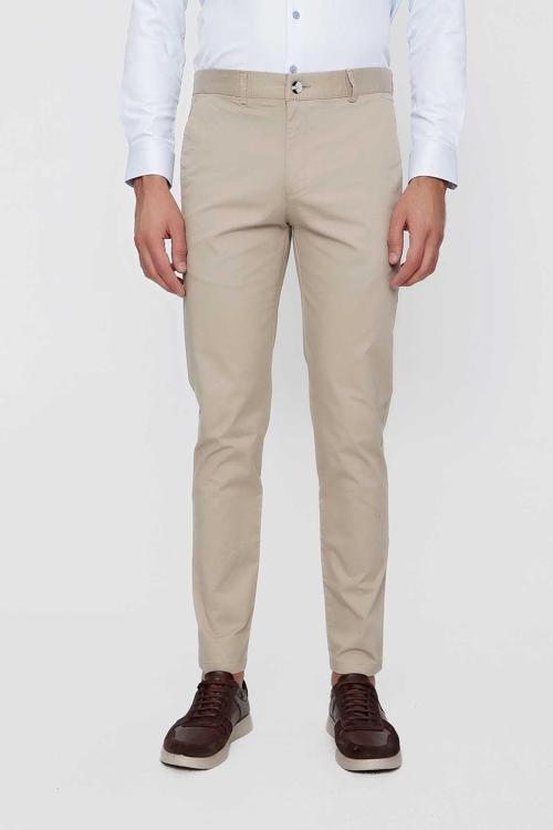  Erkek Bej Summer Armür Pamuk Yan Cep Slim Fit Dar Kesim Pantolon