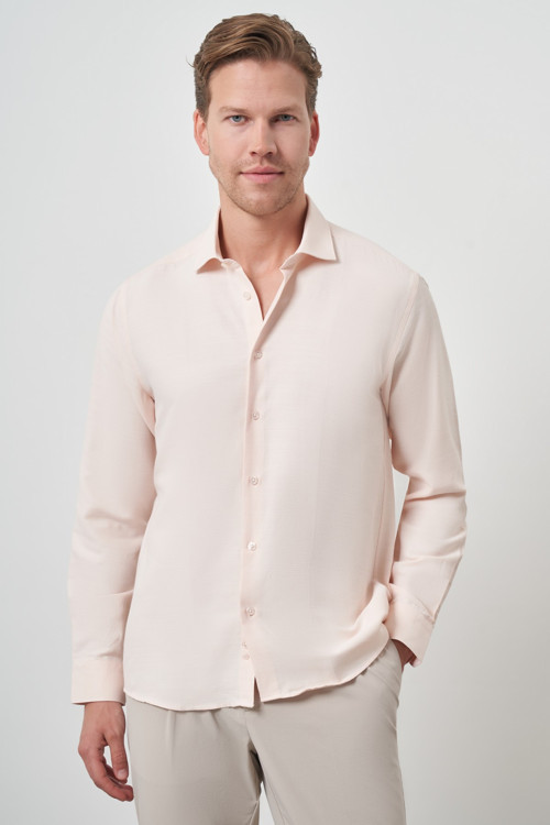 Erkek Yavruağzı Slim Fit İtalyan Yaka Gömlek