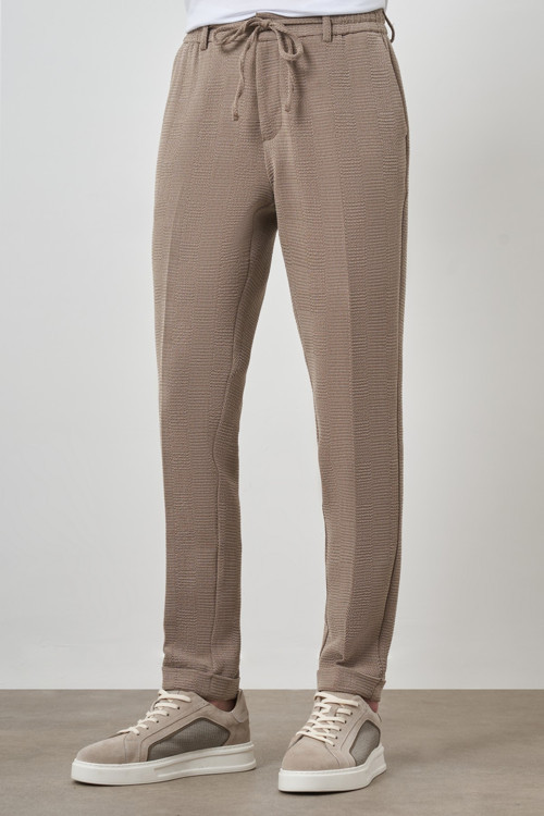 Erkek Bej Trend Slim Fit İpli Jogger Pantolon