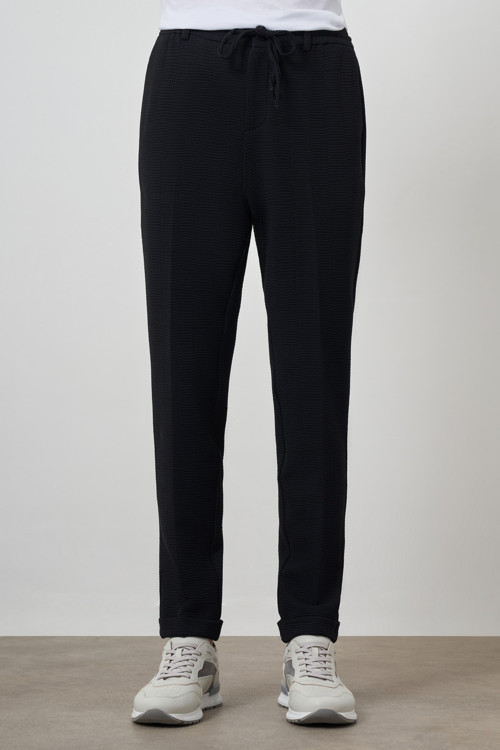 Erkek Lacivert Trend Slim Fit İpli Jogger Pantolon