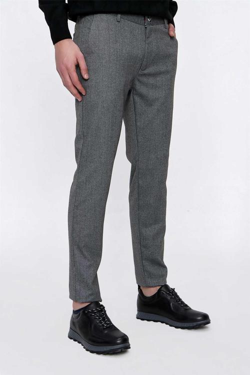  Erkek Gri Poliviskon Desenli Slim Fit Pantolon