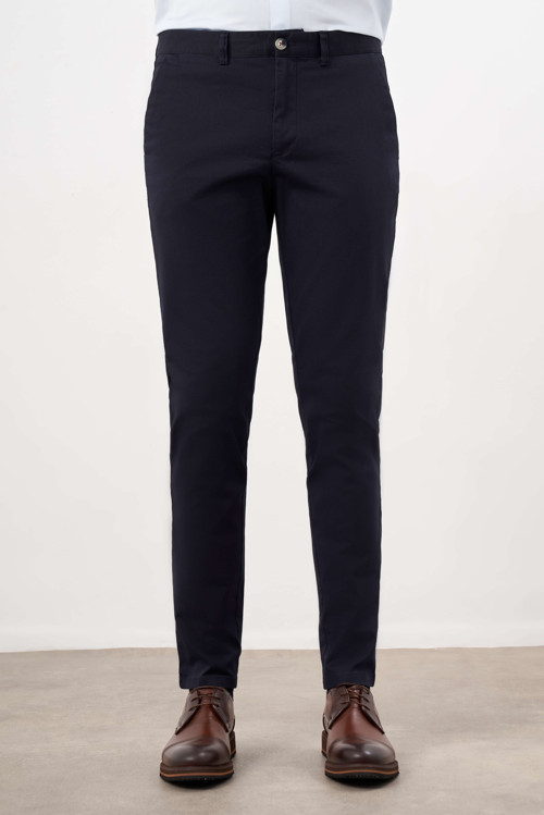 Erkek Lacivert Mevsimlik Pamuk Yan Cep Slim Fit Chino Pantolon