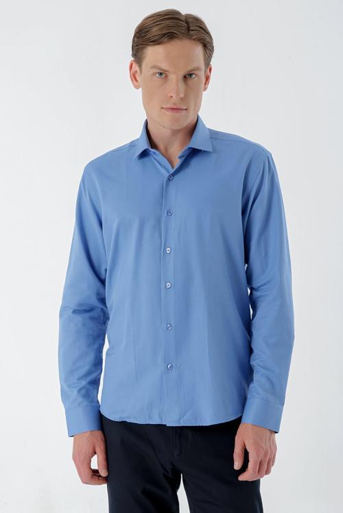  Erkek Mavi Şamre Trend Slim Fit Gömlek