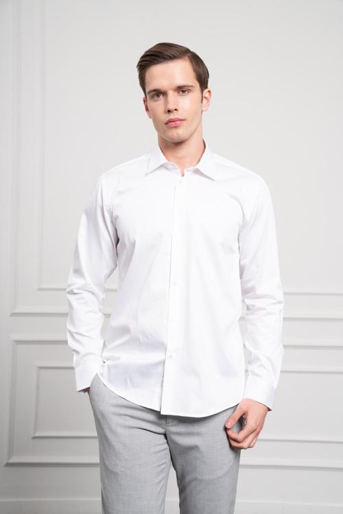  Erkek Beyaz Pamuk Trend Slim Fit Dar Kesim Gömlek