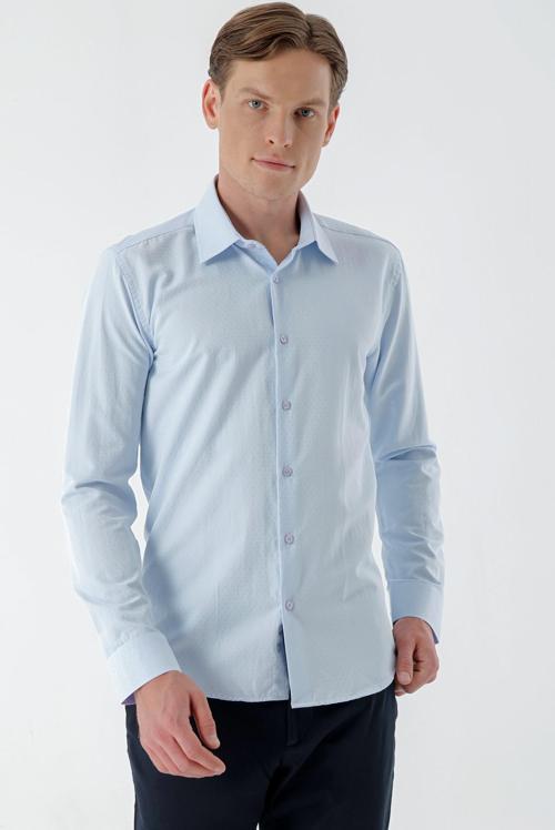  Erkek A. MAVİ Dobby Armür İhracat Slim Fit Gömlek