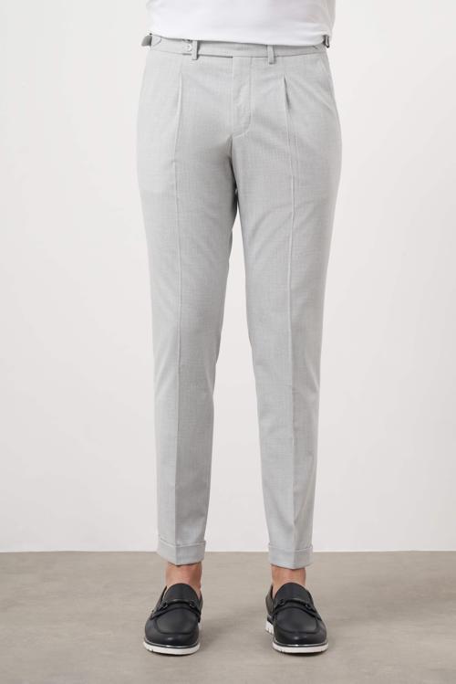  Erkek Gri Poliviskon Trend Pileli Slim Fit Spor Pantolon