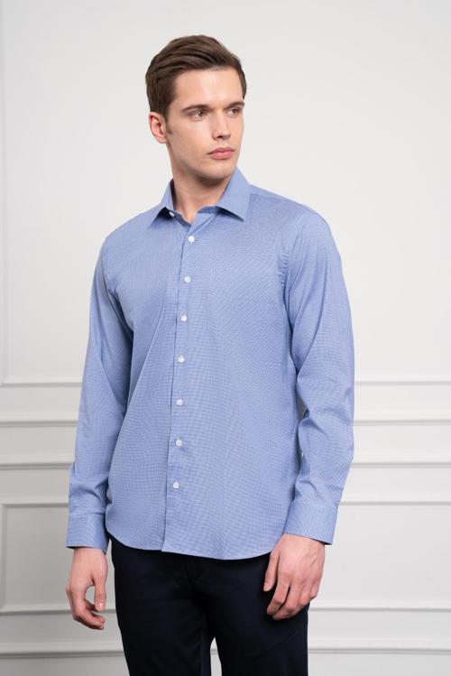  Erkek Lacivert Pamuk Trend Regular Fit Sert Yaka Gömlek