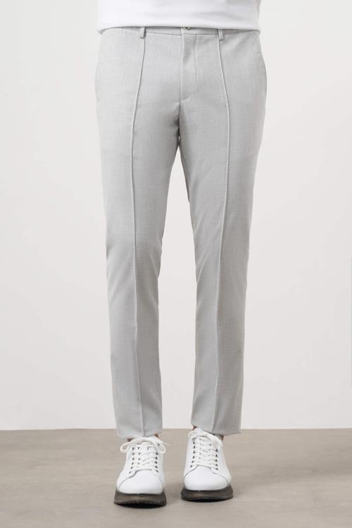  Erkek Gri Poliviskon Trend Düz Slim Fit Nervürlü Lastikli Pantolon