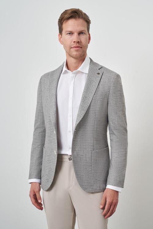  Erkek Haki Örme Slim Fit Mono Yaka Ceket