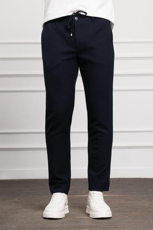  Erkek Lacivert Jogger Slim Fit Dar Kesim Çıtçıtlı İpli Pantolon