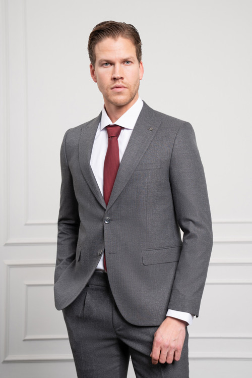 Erkek Füme Trend Slim Fit Dar Kesim Sivri Yaka Takım Elbise