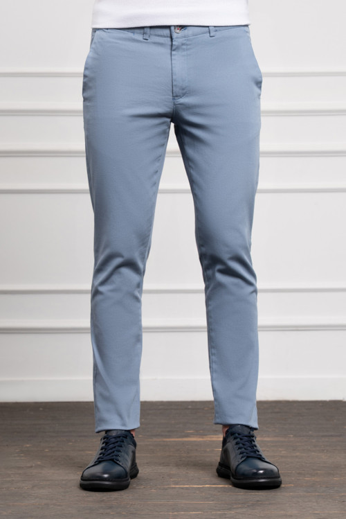 Erkek Mavi Slim Fit Dar Kesim Chino Pantolon