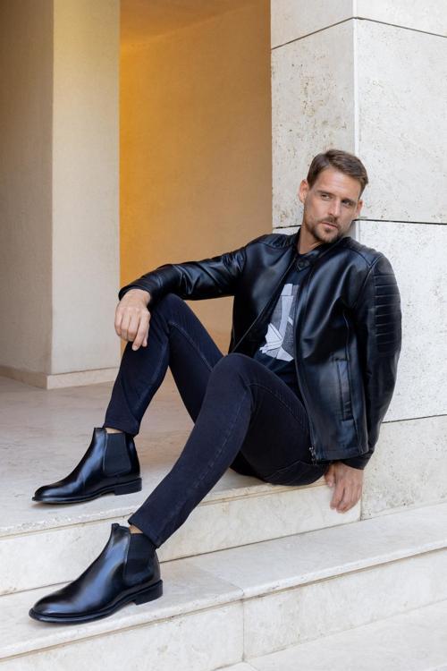 Erkek Siyah Ibiza Motorcu Kısa Deri Mont