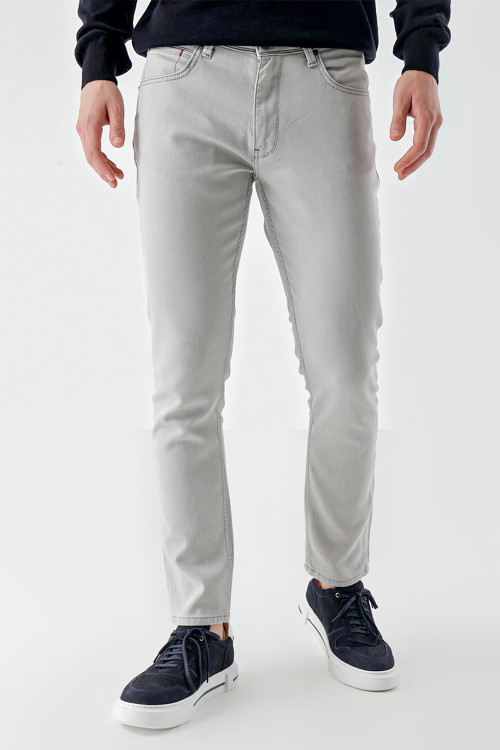 Erkek Gri Mevsimlik Pamuk 5 Cep Slim Fit Jean Pantolon