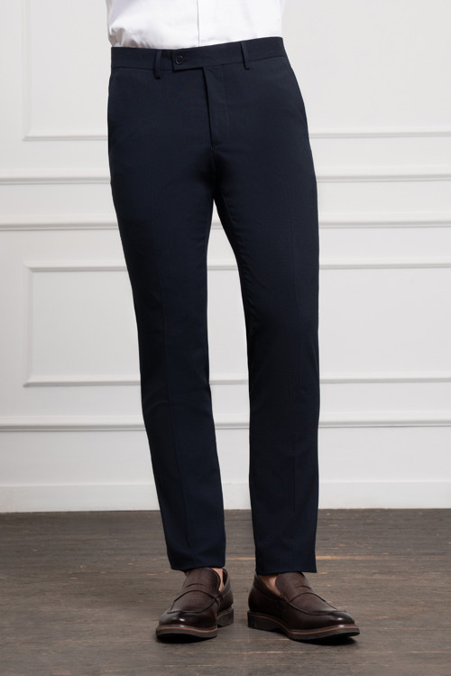 Erkek Lacivert Poliviskon Basic Slim Fit Dar Kesim Classic Pantolon