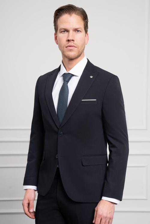  Erkek Lacivert Basic Slim Fit Sivri Yaka Takım Elbise