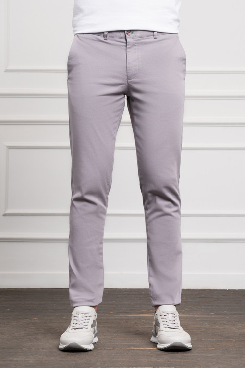Erkek Gri Slim Fit Dar Kesim Chino Pantolon