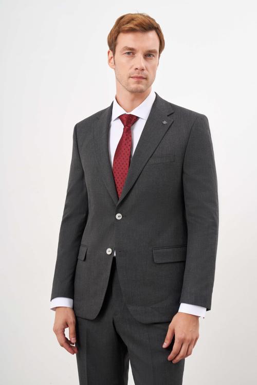  Erkek Siyah Poliviskon Trend Ekoseli Dynamic Fit Mono Yaka Takım Elbise