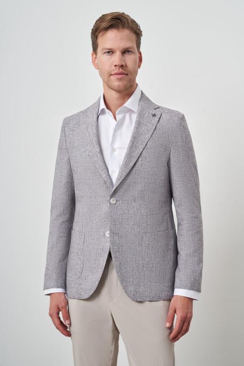  Erkek Vişne Keten Dokuma  Slim Fit Mono Yaka Ceket