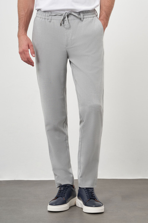 Erkek Gri Poliviskon Trend İpli Jogger Slim Fit Spor Pantolon