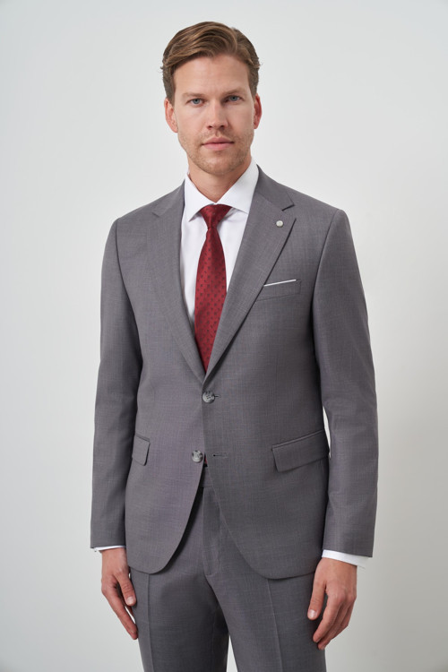 Erkek Gri Poliviskon Slim Fit Mono Yaka Takım Elbise