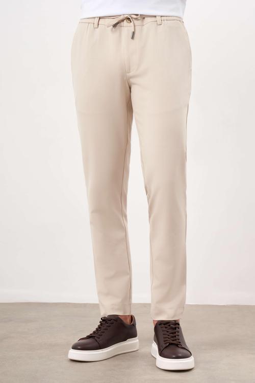  Erkek Bej Poliviskon Trend İpli Jogger Slim Fit Spor Pantolon