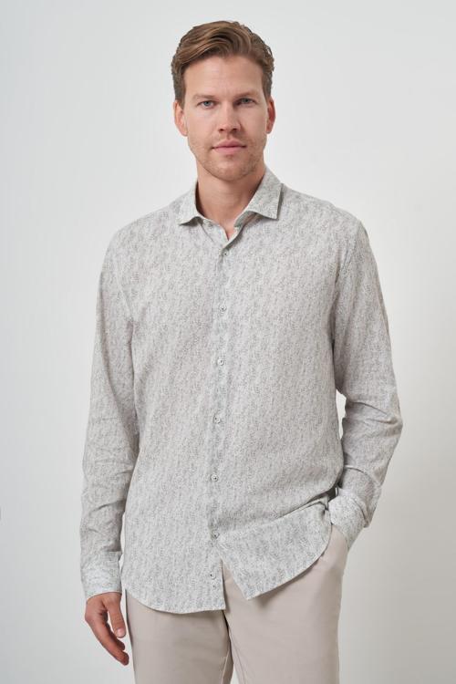  Erkek Yeşil Keten Trend Dynamic Fit Düğmeli Yaka Gömlek