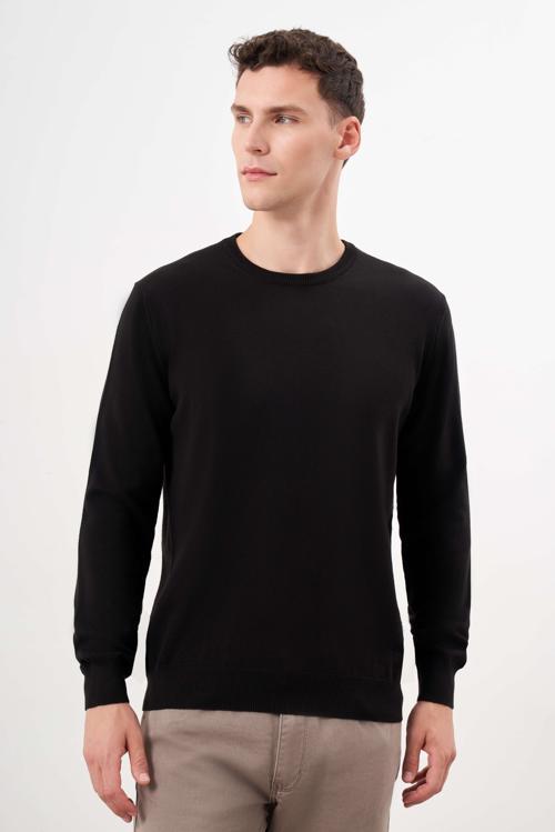  Erkek Siyah Basic Bisiklet Yaka Dynamic Fit Rahat Kesim Triko