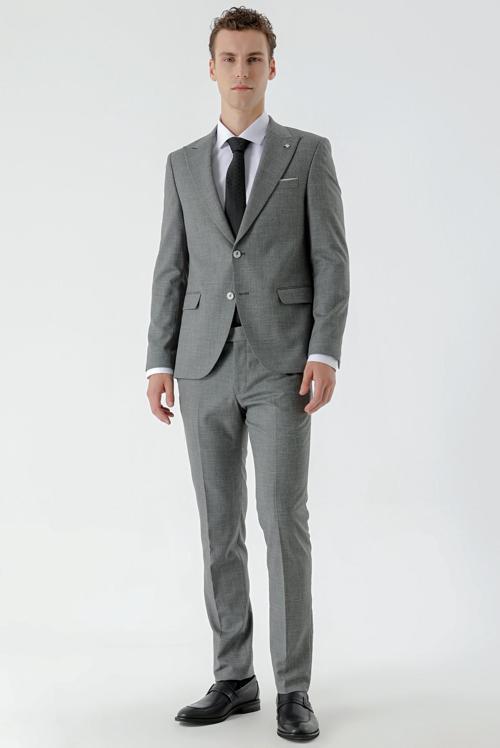  Erkek Siyah Patara Desenli  Slim Fit Takım Elbise
