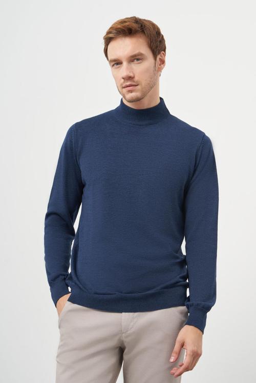 Erkek İndigo Basic Yarım Balıkçı Yaka Dynamic Fit Rahat Kesim Triko