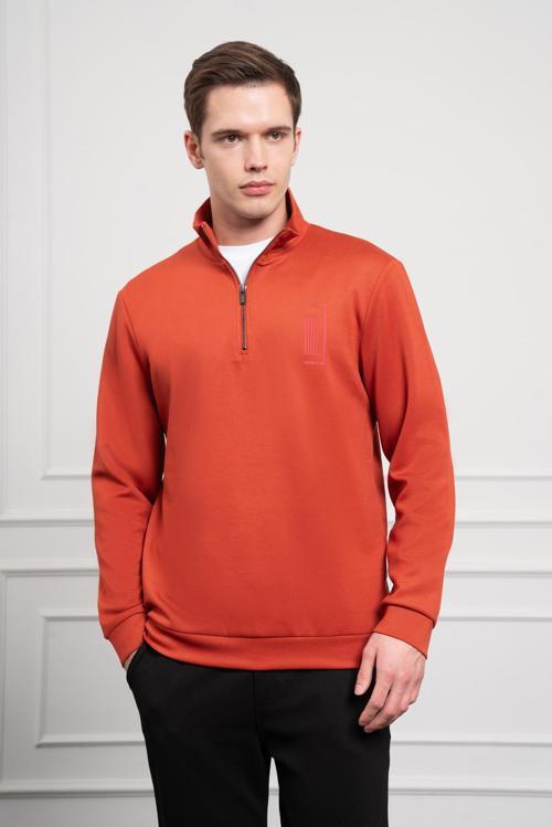  Erkek Kiremit Femuarlı Bato Yaka Dynamic Fit Rahat Kesim Sweatshirt