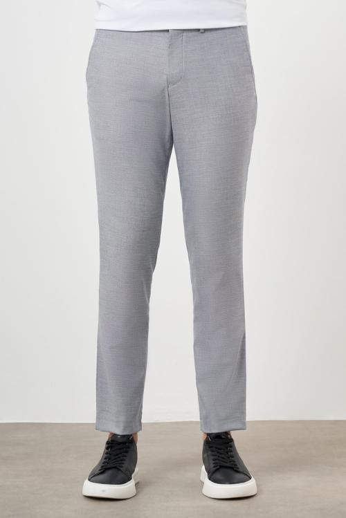  Erkek Gri Poliviskon Trend Desenli Lastikli Slim Fit Pantolon