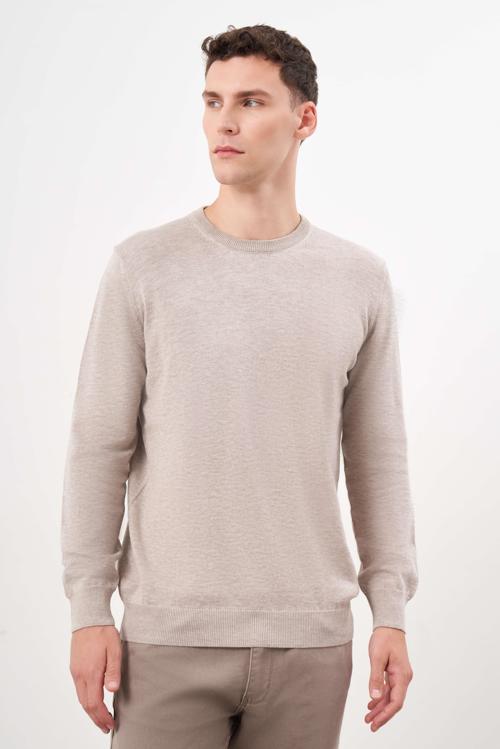  Erkek Bej Basic Bisiklet Yaka Dynamic Fit Rahat Kesim Triko