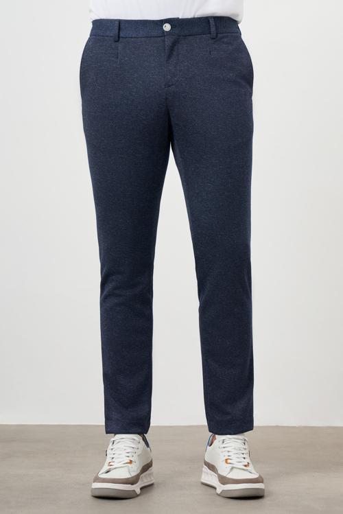  Erkek Lacivert Poliviskon Trend Pileli Slim Fit Spor Pantolon