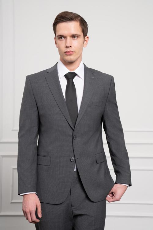  Erkek Füme Trend Yünlü Dynamic Fit Mono Yaka Takım Elbise