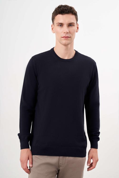  Erkek Lacivert Basic Bisiklet Yaka Dynamic Fit Rahat Kesim Triko