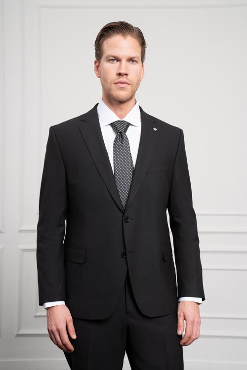 Erkek Siyah Yünlü Platinium 4-Drop Dynamic Fit Mono Yaka Takım Elbise