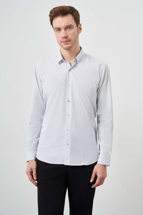 Erkek Siyah Trend Ekoseli Düğmeli Yaka Regular Fit Gömlek