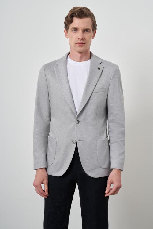  Erkek Gri Örme Slim Fit Mono Yaka Ceket