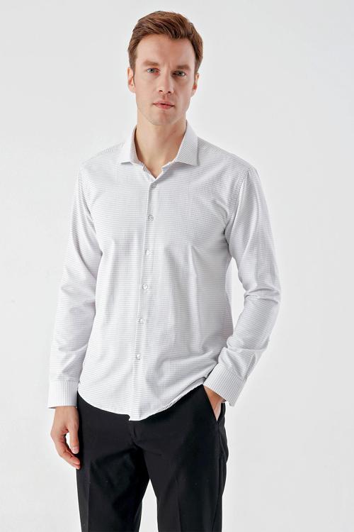  Erkek Siyah Trend Baskılı Desenli İtalyan Yaka Slim Fit gömlek