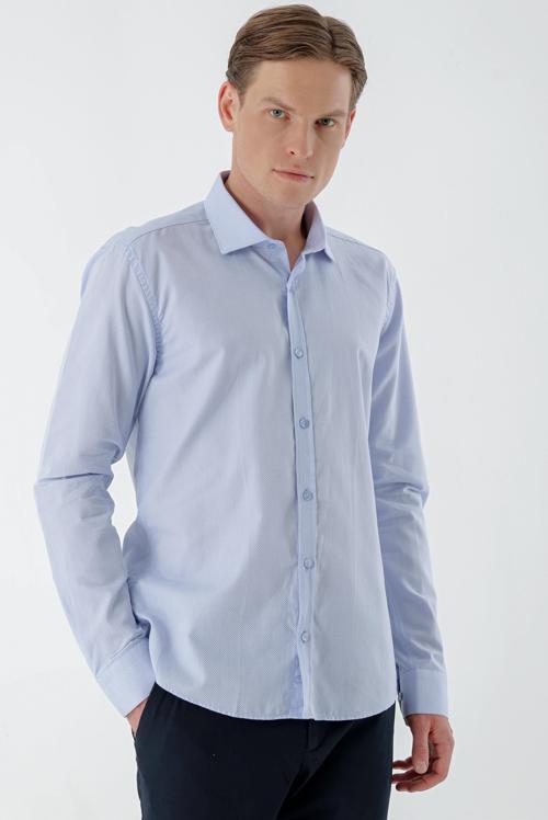  Erkek A. MAVİ Pamuk Desenli İtalyan Yaka Slim Fit Gömlek
