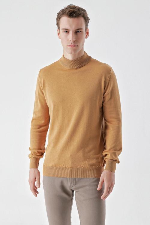  Erkek Camel Basic Yarım Balıkçı Yaka Dynamic Fit Rahat Kesim Triko