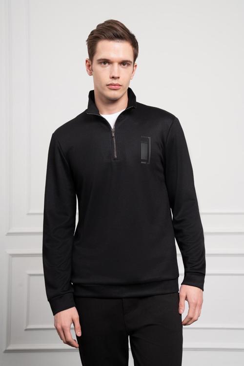  Erkek Siyah Femuarlı Bato Yaka Dynamic Fit Rahat Kesim Sweatshirt