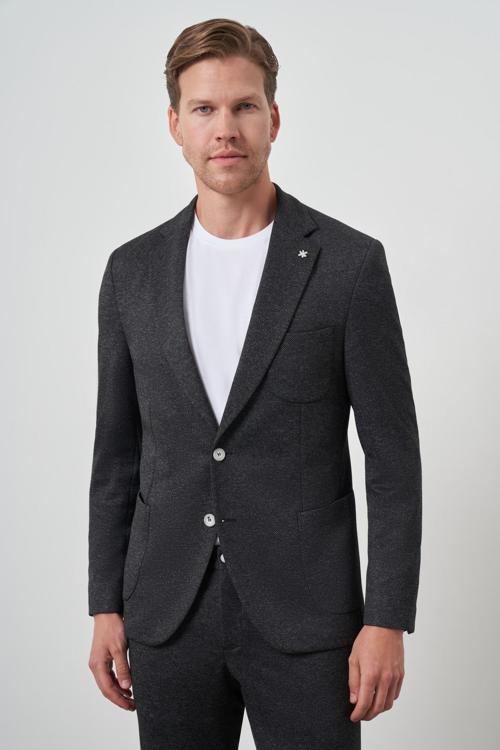  Erkek Siyah Trend Slim Fit Yandan Lastikli Mono Yaka Takım Elbise