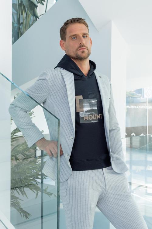  Erkek Gri Poliviskon Trend Çizgili Desen Slim Fit Mono Yaka Takım Elbise