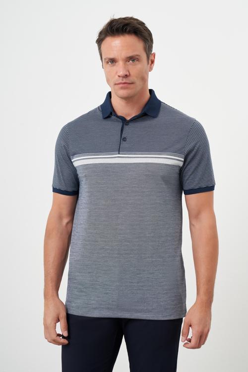  Erkek Lacivert Trend Çizgili Polo Yaka Dynamic Fit T-Shirt