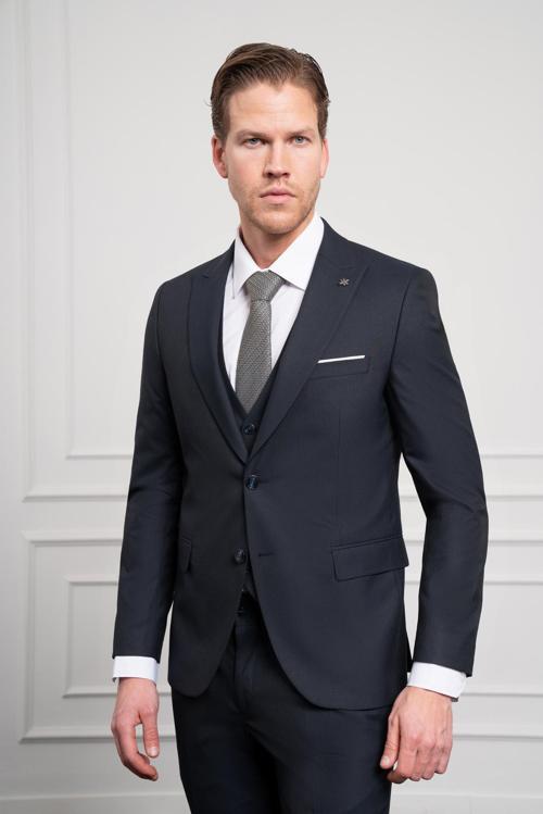  Erkek Lacivert Trend Yelekli Slim Fit Dar Kesim Sivri Yaka Takım Elbise