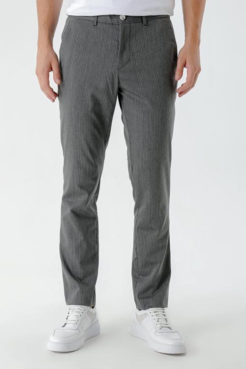  Erkek Füme Poliviskon Trend Çizgili Slim Fit Classic Pantolon