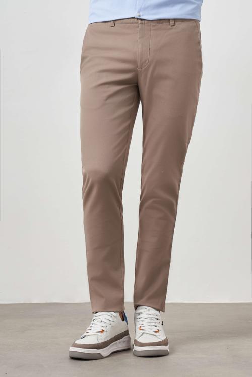  Erkek Bej Yazlık Pamuk Yan Cep Slim Fit Chino Pantolon